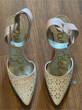 Sam Edelman Blush Laser-Cut Pointed Ankle-Strap Heels